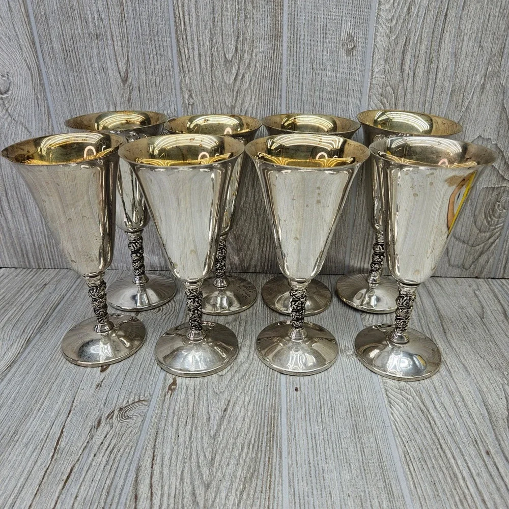 Valero EPB Silver Plated Water Goblets Set of 8 Grape Made in Spain Wine 7in